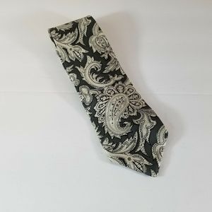 PAUL FREDRICK Paisley Tie Gray/Silver 100% silk